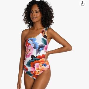 La Blanca Women's One Shoulder Keyhole Tankini Swimsuit Top Size 8